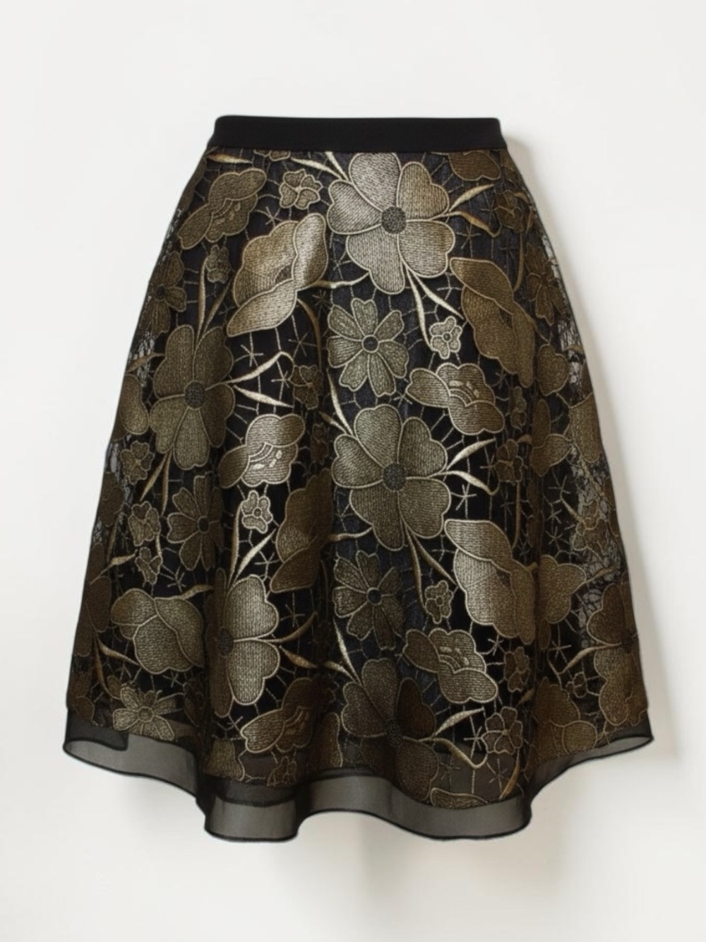 Eva Franco Gold Floral Embroidered Vintage Inspired A-Line Skirt - Size 6P